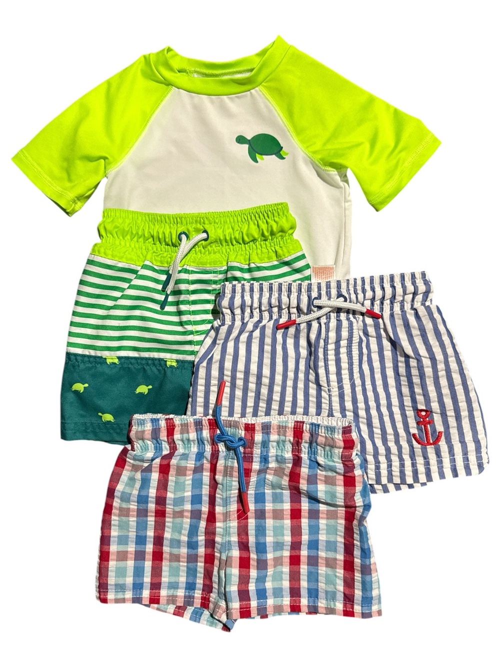 Cat & Jack Baby Boys' Swim Bundle - 3 Trunks 12m, 1 S/S Rashguard 18m NWOT